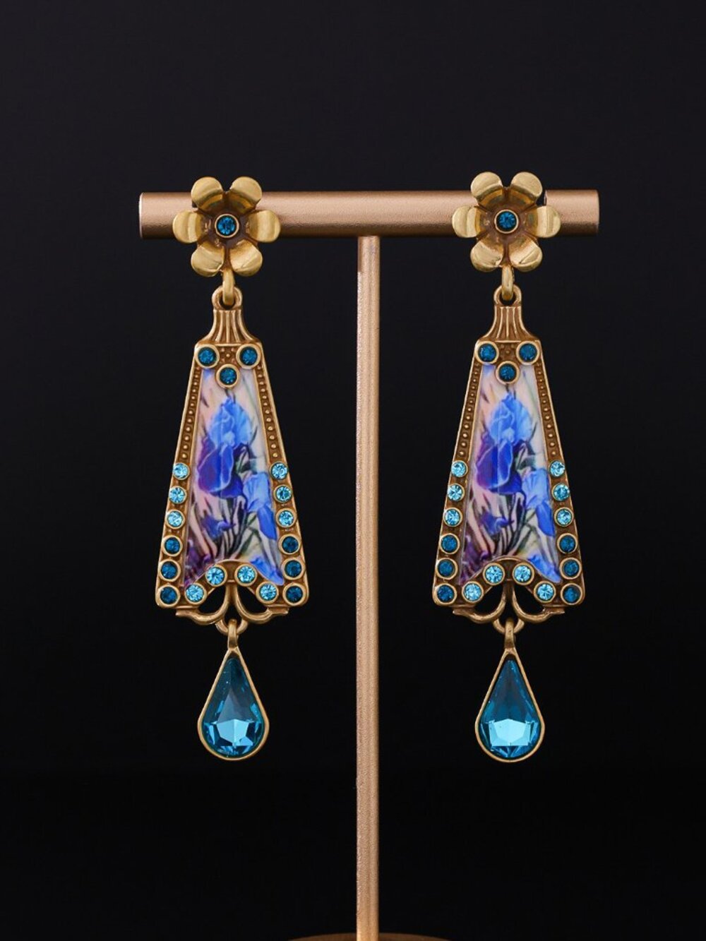 Hand Painted Enamel Flower Earrings Retro Inspired